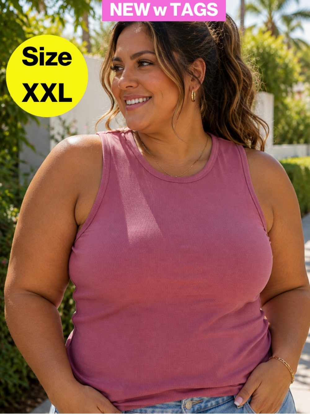 3/for $15 🍒 No Boundaries Rose Sleeveless Ribbed Tank Top (Women’s XXL)